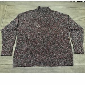 Chaps Marled Knit Mock Neck Sweater XXL Cozy Chunky Red Black Gray